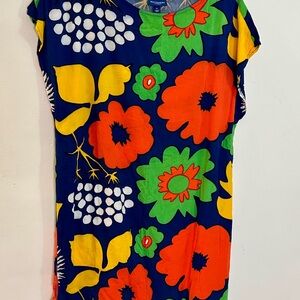 Marimekko Multicolor Floral Print Top in Navy, Green & Orange